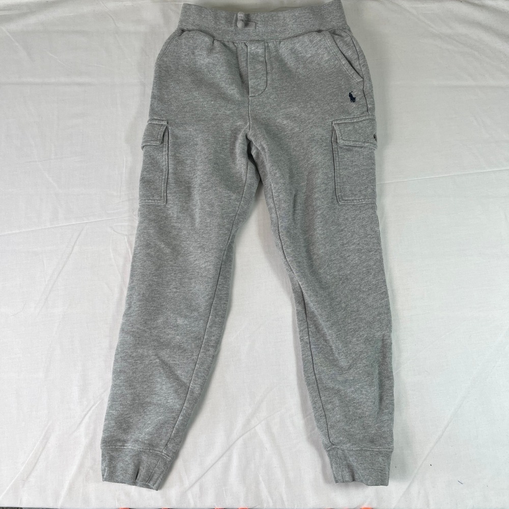 Polo Ralph Lauren Cargo Sweatpants Kids M 10-12 Gray Excellent Fleece Joggers